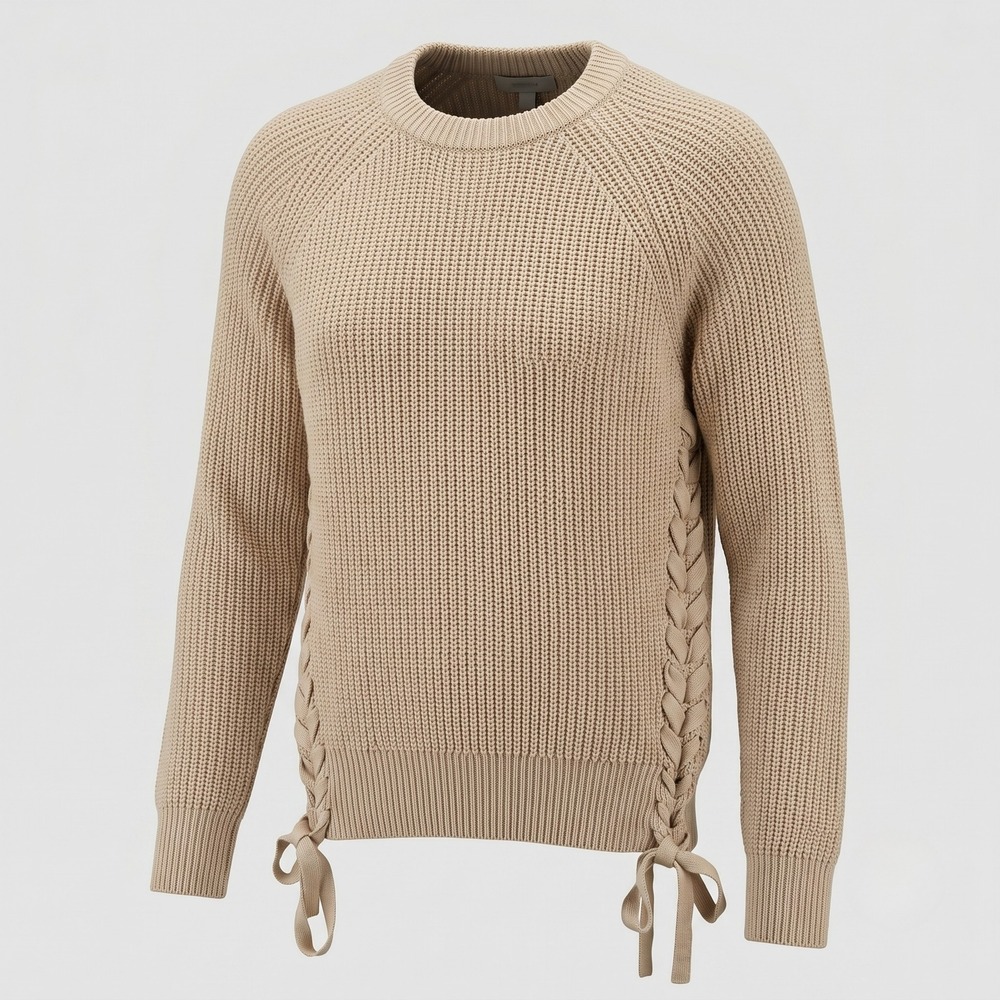 Forever 21 Women‎ Medium Beige Sweater Contemporary Lace-up Side Chunky Knit